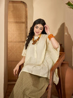 Cream Round Neck Viscose Rayon Co-ords Set for Women - SanskrutiHomes 