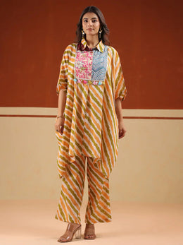 Multi Printed Shirt Collar Pure Cotton Co-Ord Set For Women