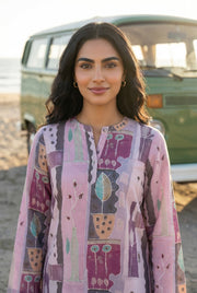 Multi Color Geometric Print Round Neck Linen Co-Ord Set For Women