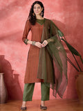 Brown Viscose Rayon Calf Length Round Neck Kurta set for Women - SanskrutiHomes 