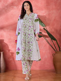 Off White Pure Cotton Round Neck Floral Kurta Set for Women - SanskrutiHomes 