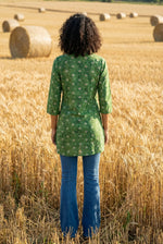 Green Solid Print V-Neck Cotton Top for Women - SanskrutiHomes 