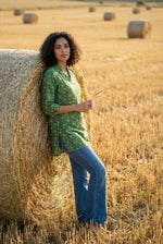 Green Solid Print V-Neck Cotton Top for Women - SanskrutiHomes 