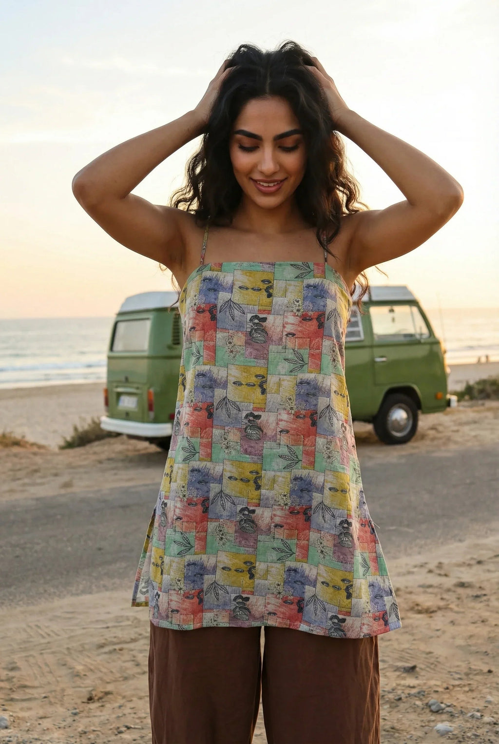 Multicolor Abstract Print Halter Neck Cotton Top for Women - SanskrutiHomes 