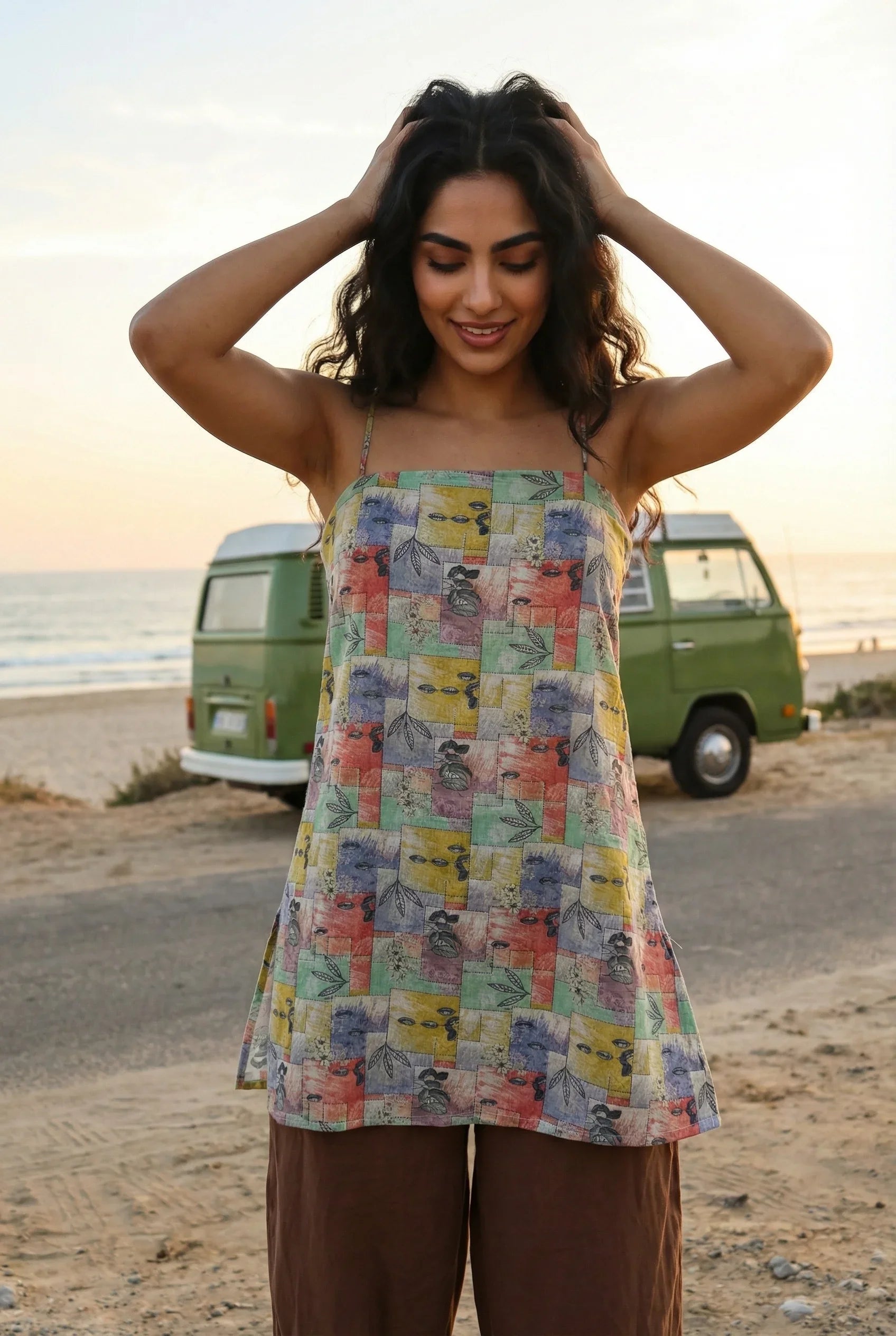 Multicolor Abstract Print Halter Neck Cotton Top for Women - SanskrutiHomes 