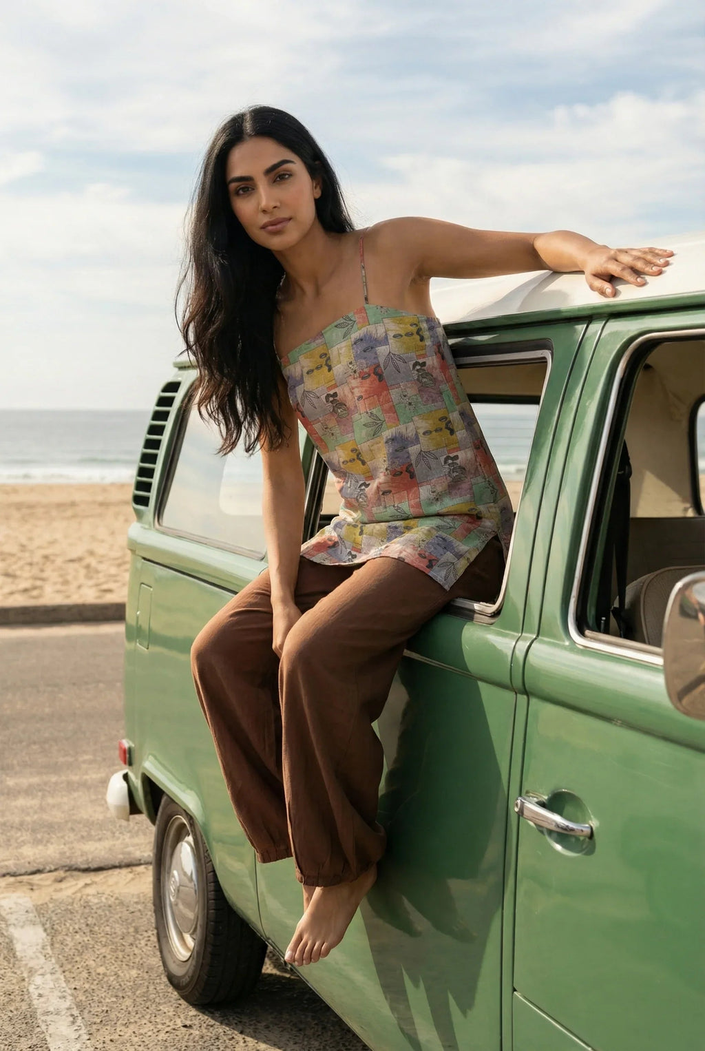 Multicolor Abstract Print Halter Neck Cotton Top for Women - SanskrutiHomes 