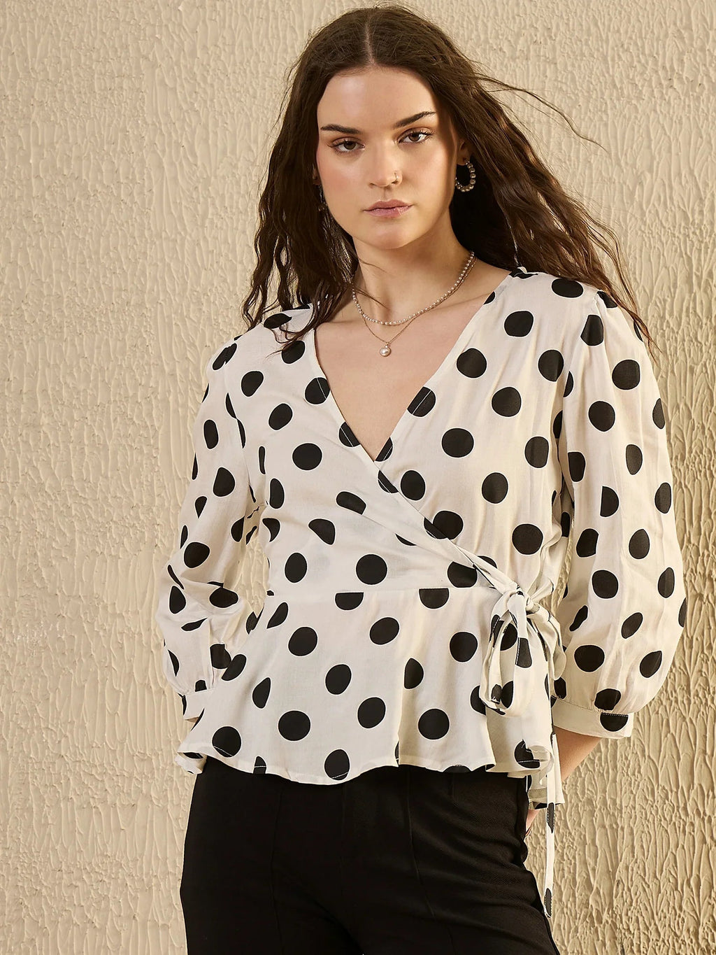 White Polka Dot Pribted Top - SanskrutiHomes 