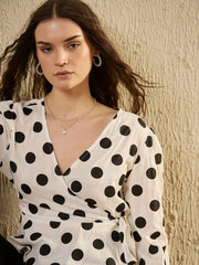 White Polka Dot Pribted Top - SanskrutiHomes 