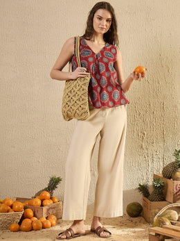 Red Ethnic Printed Top - SanskrutiHomes 