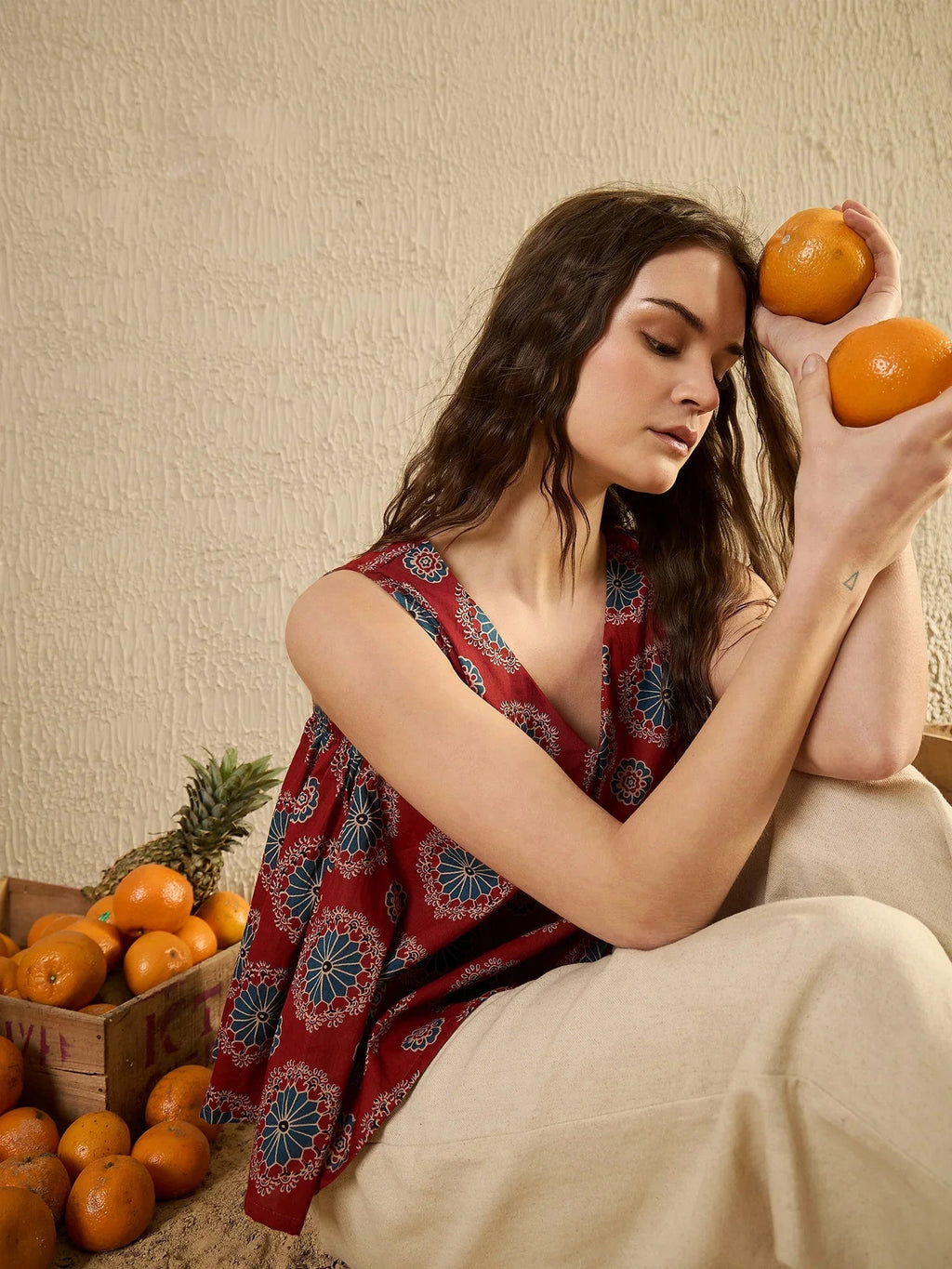 Red Ethnic Printed Top - SanskrutiHomes 