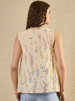 White Floral Printed Top for Women - SanskrutiHomes 