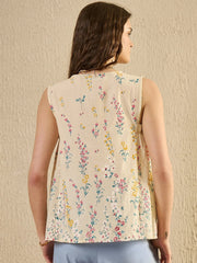 White Floral Printed Top for Women - SanskrutiHomes 