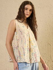 White Floral Printed Top for Women - SanskrutiHomes 