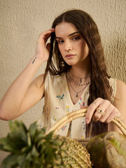 White Floral Printed Top for Women - SanskrutiHomes 