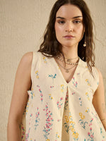 White Floral Printed Top for Women - SanskrutiHomes 