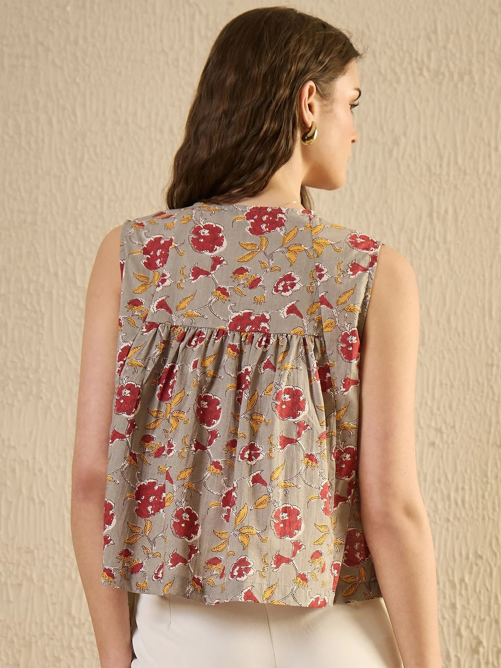 Grey Floral Printed Top for Women - SanskrutiHomes 