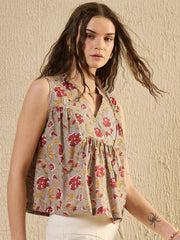 Grey Floral Printed Top for Women - SanskrutiHomes 