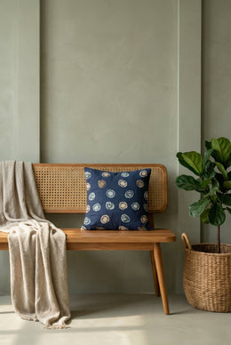 Navy Blue Polka Dot Squared Cotton Cushion Cover With Elegant Design