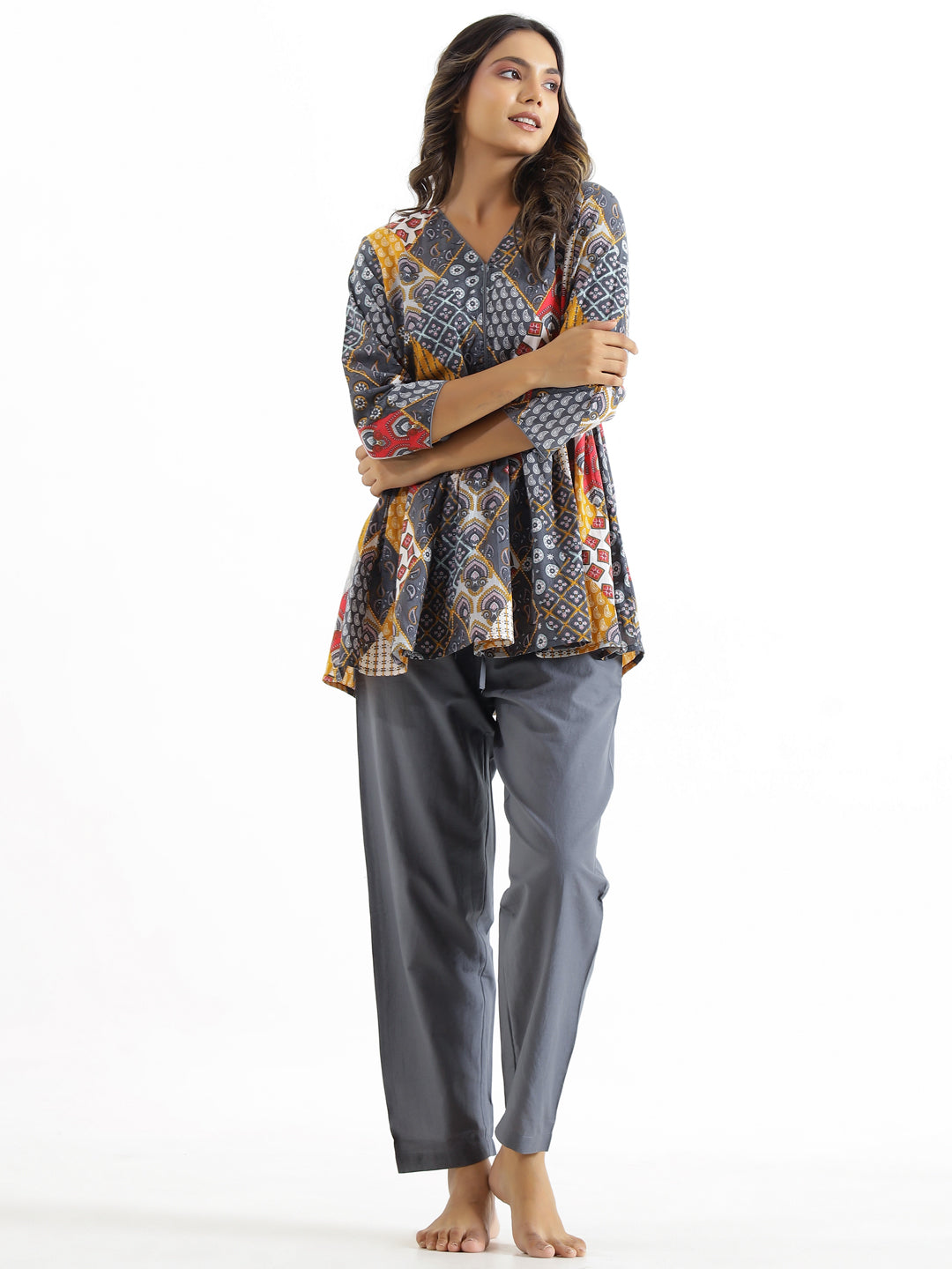Grey  Printed Cotton Co-Ord Set