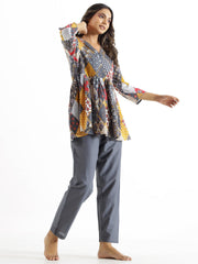 Grey  Printed Cotton Co-Ord Set