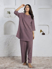Red Cotton Printed Loungewear Set