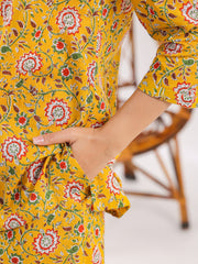 Yellow Acanthus Print Cotton Night Suit