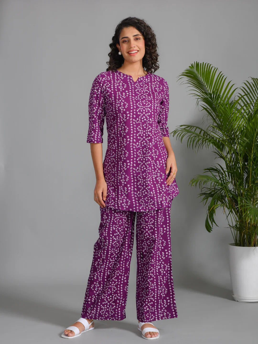 Women Striped Printed Purple Night Loungewear Set - SanskrutiHomes 