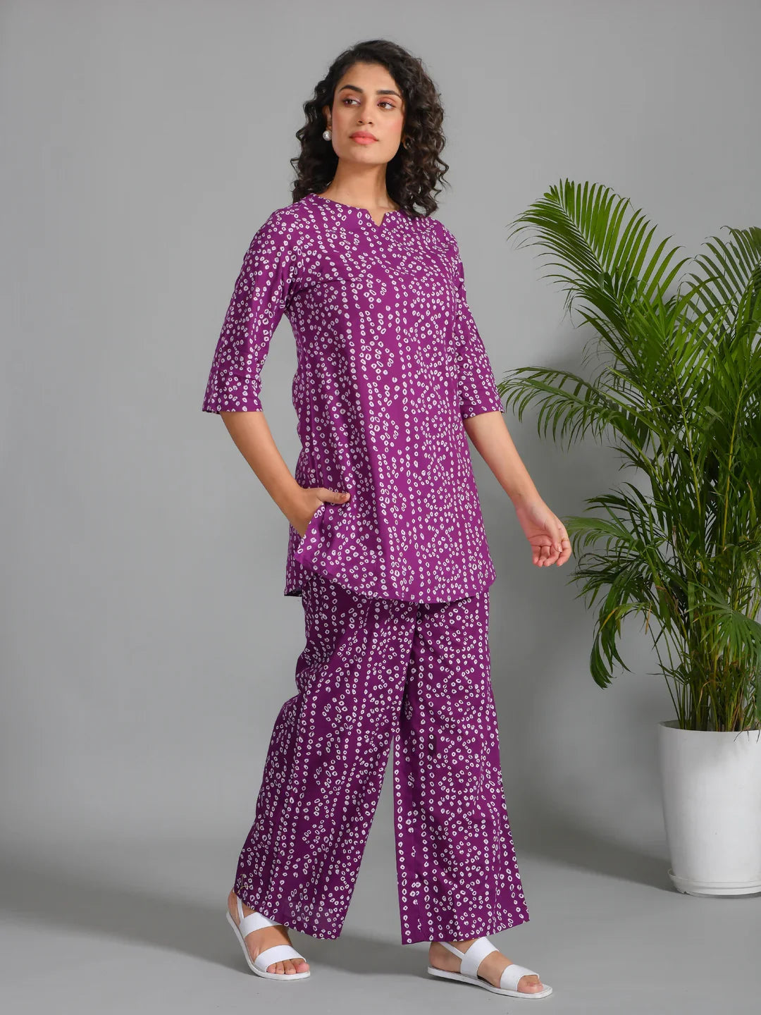 Women Striped Printed Purple Night Loungewear Set - SanskrutiHomes 