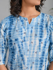Blue Printed Round Neck Cotton Night Suit - SanskrutiHomes 