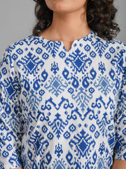 Navy Blue Viscose Rayon Printed Round Neck night suit for women - SanskrutiHomes 