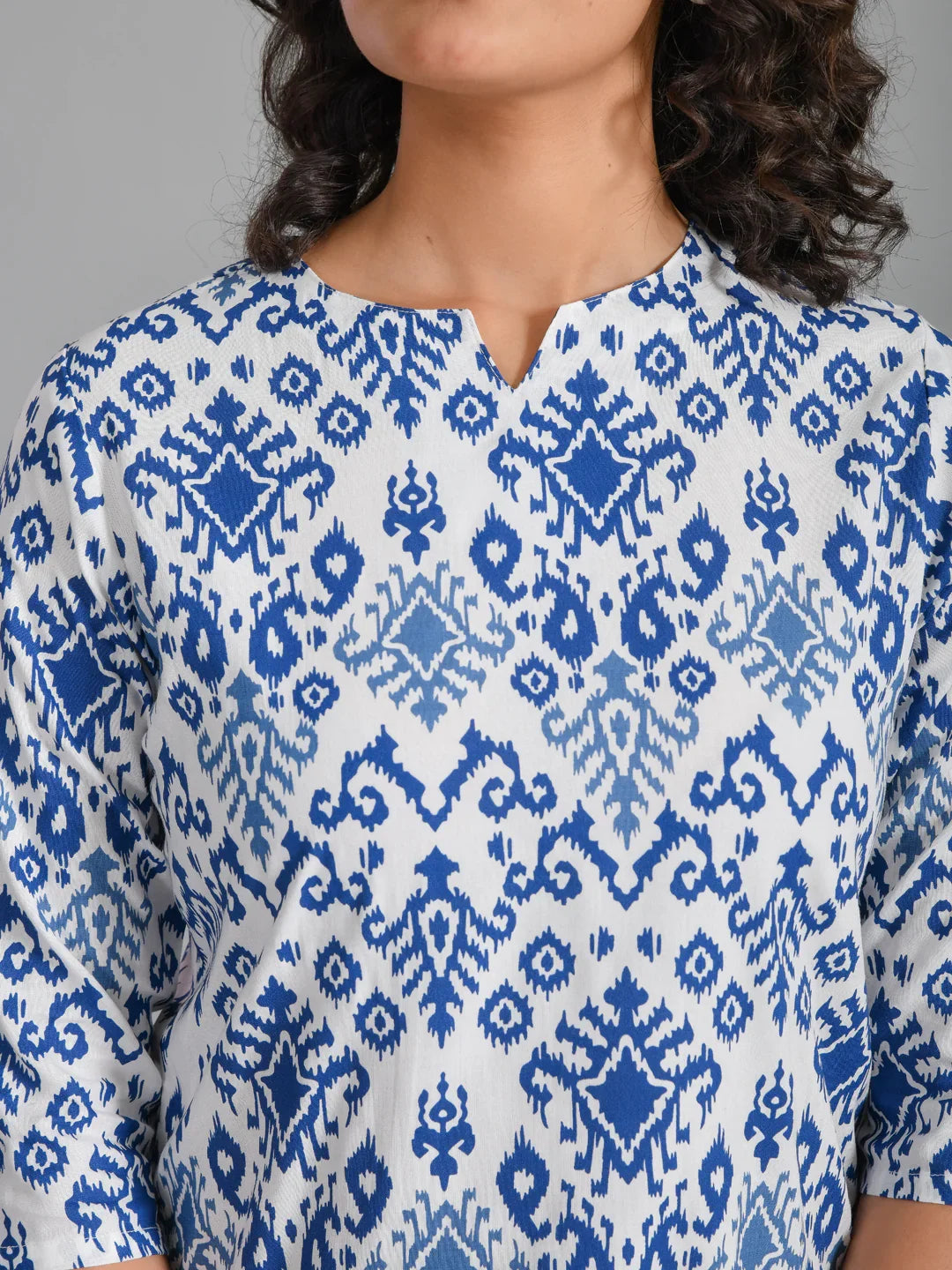 Navy Blue Viscose Rayon Printed Round Neck night suit for women - SanskrutiHomes 
