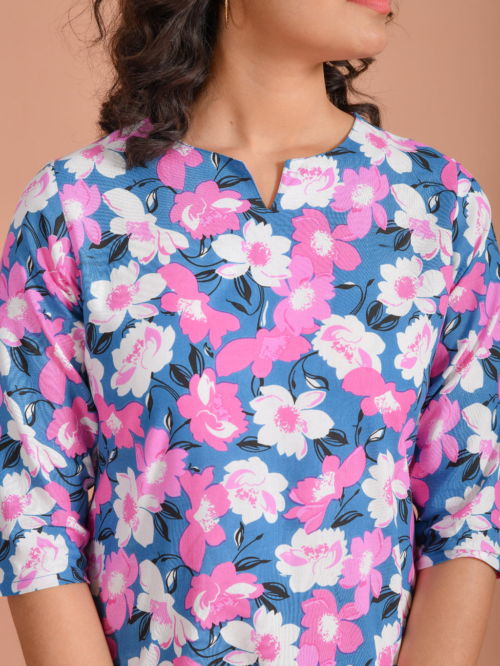 Purple Color Round Neck Floral Printed Night Suit For Women