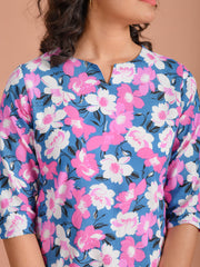 Purple Color Round Neck Floral Printed Night Suit For Women