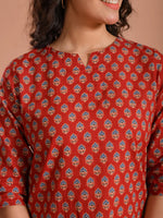 Red Floral Printed Cotton Night Suit Set - SanskrutiHomes 