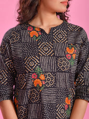 Black Flower Printed Cotton Night Suit Set - SanskrutiHomes 