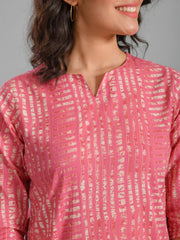 Pink Stripes Printed Cotton Night Suit - SanskrutiHomes 