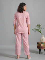 Pink Plolka Dots Round Neck Night Suit - SanskrutiHomes 