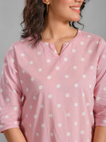 Pink Plolka Dots Round Neck Night Suit - SanskrutiHomes 