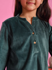 Green Velvet Round Neck Night Suit - SanskrutiHomes 