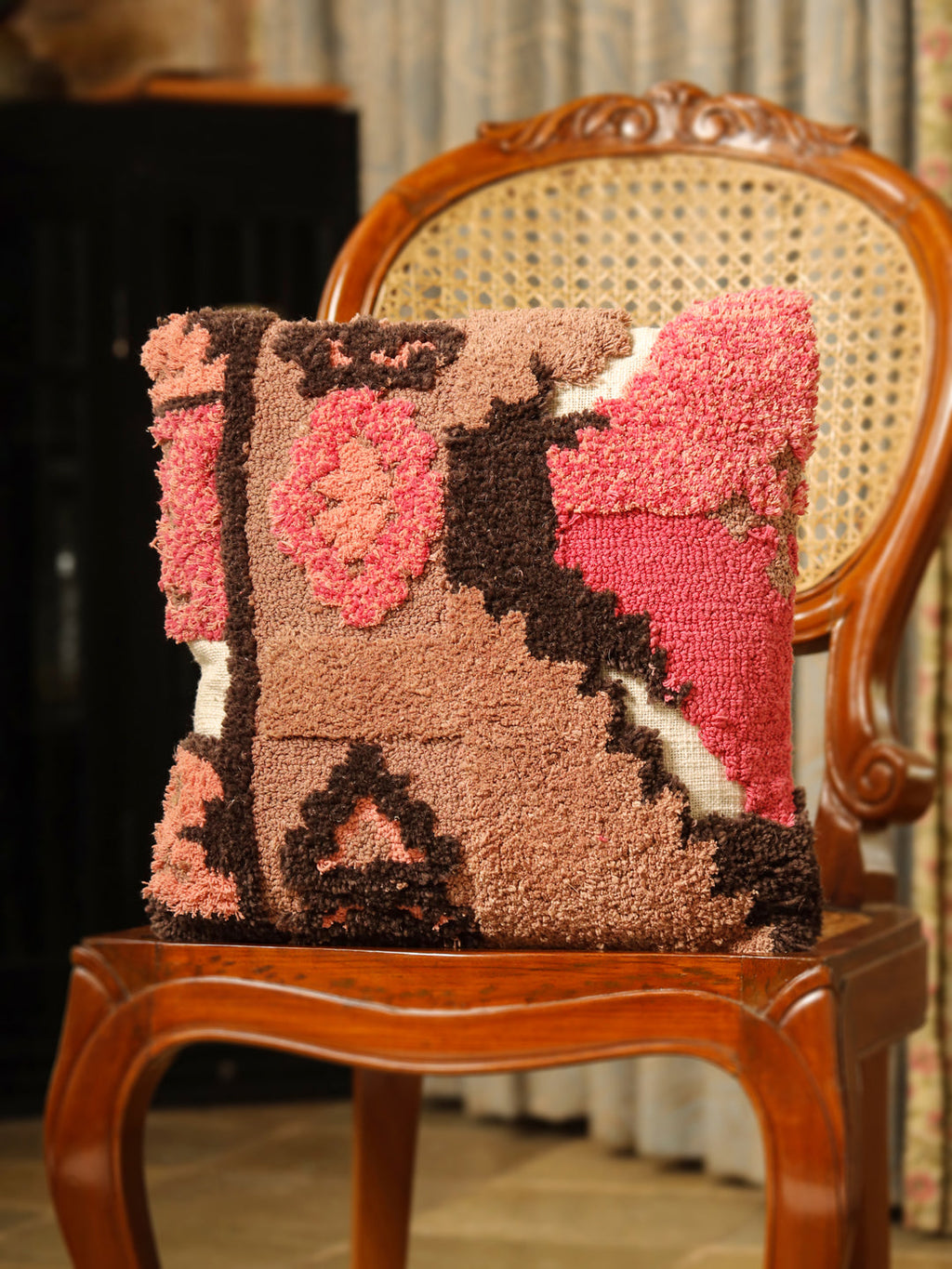 Pink & Black Embroidered Squared Cotton Cushion Covers