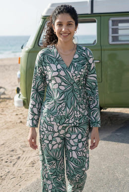 Green Floral Print Viscose Rayon Co-Ords Set For Women