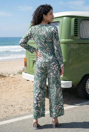 Green Floral Print Viscose Rayon Co-Ords Set For Women