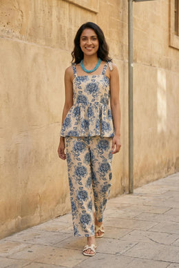 Blue Floral Printed Co Ord Set For Women