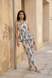 Blue Floral Printed Co Ord Set For Women