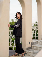 Black Pure Cotton Solid Mandarin Collar Co-ords Set for Women - SanskrutiHomes 