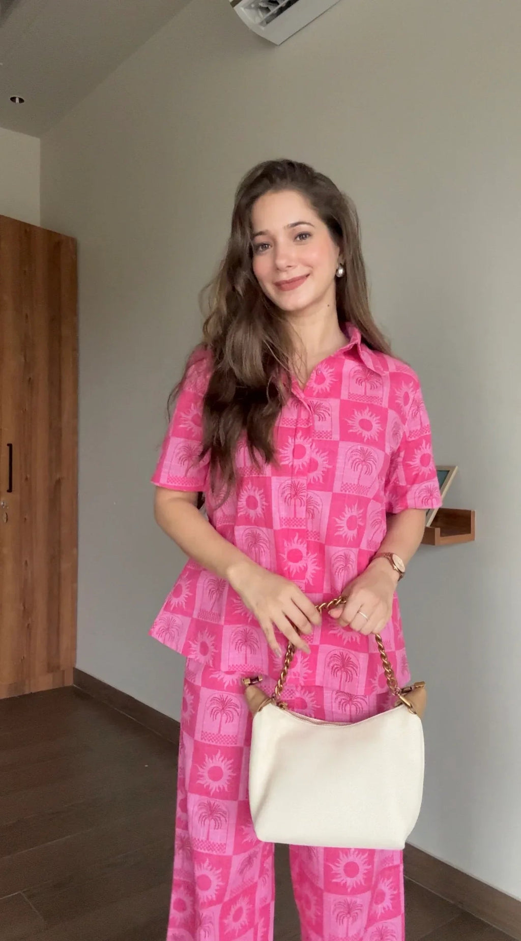 Pink Floral Printed Cotton Co-ords Set for Women - SanskrutiHomes 