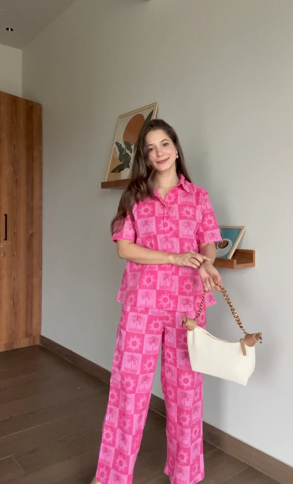 Pink Floral Printed Cotton Co-ords Set for Women - SanskrutiHomes 