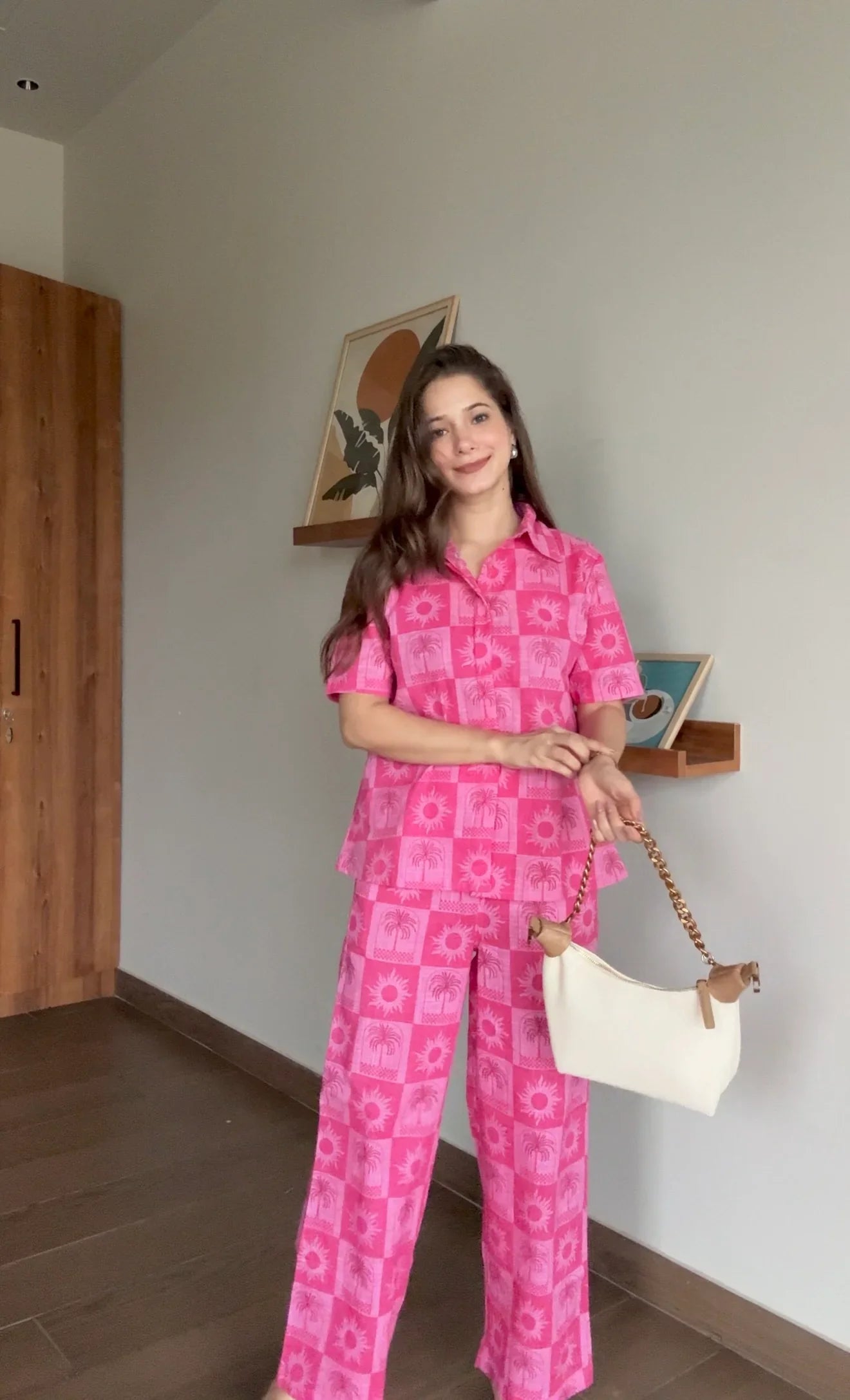 Pink Floral Printed Cotton Co-ords Set for Women - SanskrutiHomes 