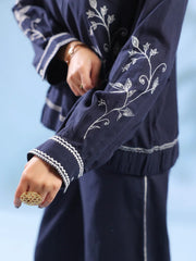 Navy Blue Dyed Shirt Collar Pure Cotton Co-Ord Set For Women