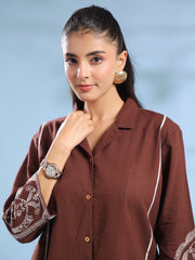 Brown Dyed Shirt Collar Pure Cotton Co-Ord Set For Women